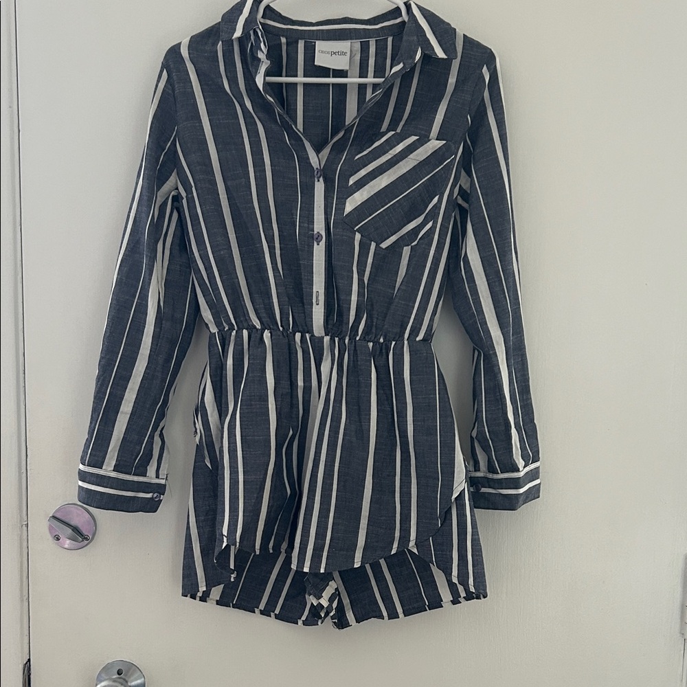 ASOS Black and White Striped Long Sleeve Jumpsuit